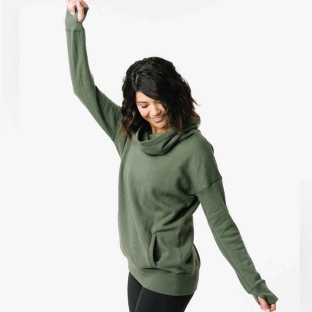 Zyia Oh So Soft Olive Green Cowl Neck Hoodie Sz XL- fits more like a large